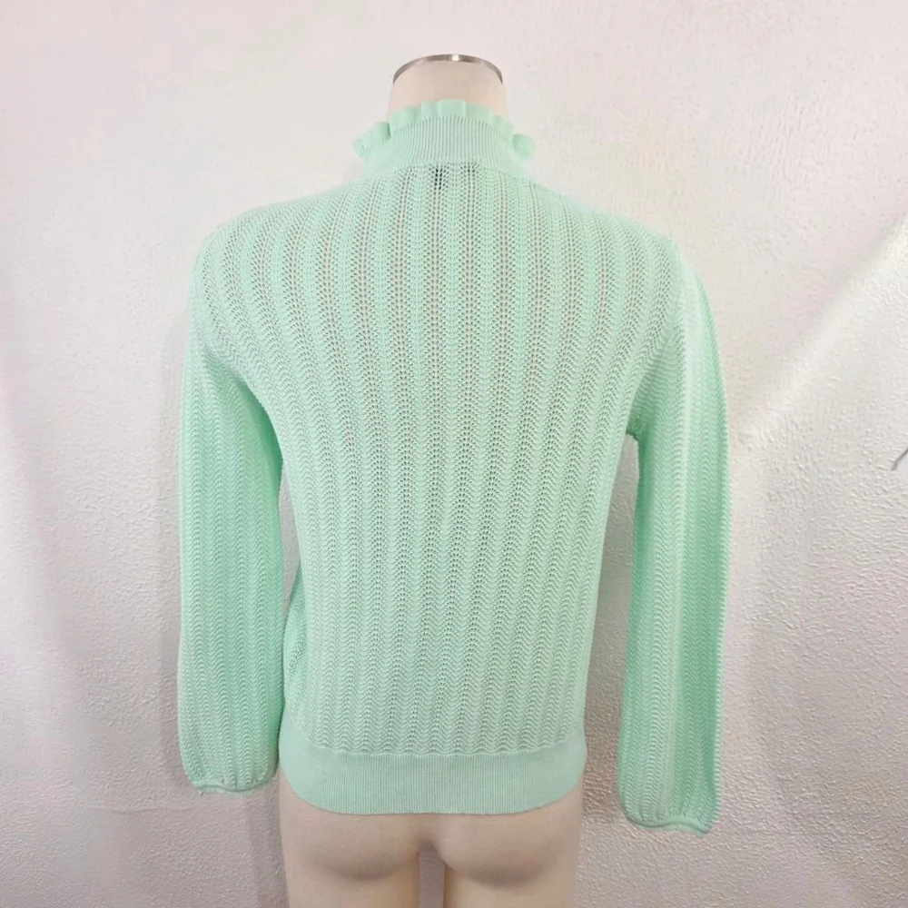 J. Crew Pointelle ruffle mockneck sweater pastel mint green aqua women's small